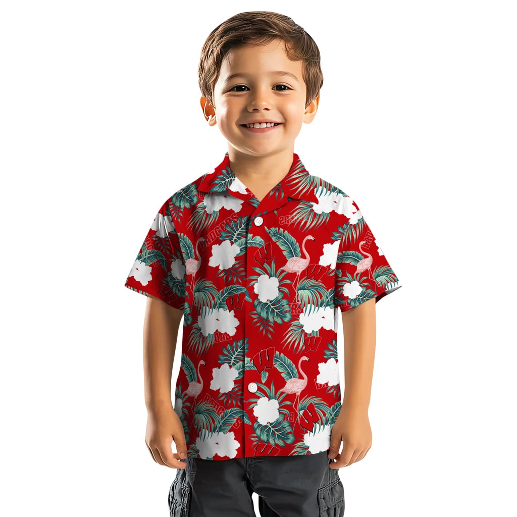 Wisconsin Badgers Hawaiian Shirt - Flamingo and Hibiscus | Hula Hawaiian Shirts