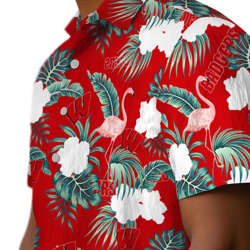 Wisconsin Badgers Hawaiian Shirt - Flamingo and Hibiscus | Hula Hawaiian Shirts