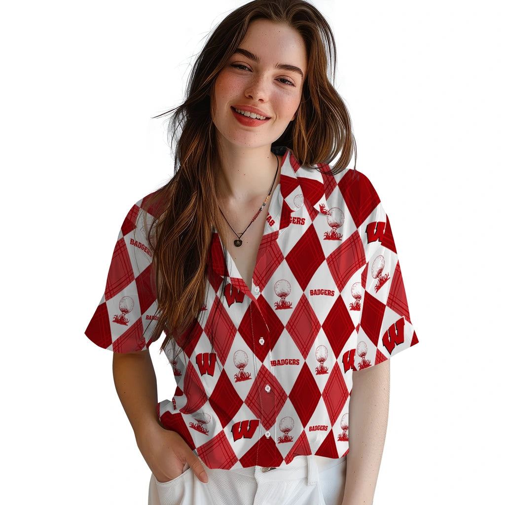 Wisconsin Badgers Hawaiian Shirt - Golfing Plaid | Hula Hawaiian Shirts