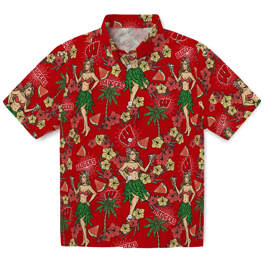 Wisconsin Badgers Hawaiian Shirt - Hawaiian Girls Design | Hula Hawaiian Shirts