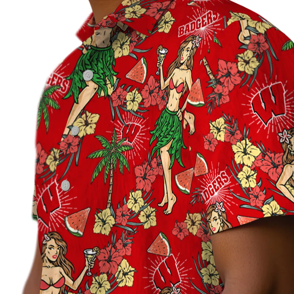 Wisconsin Badgers Hawaiian Shirt - Hawaiian Girls Design | Hula Hawaiian Shirts