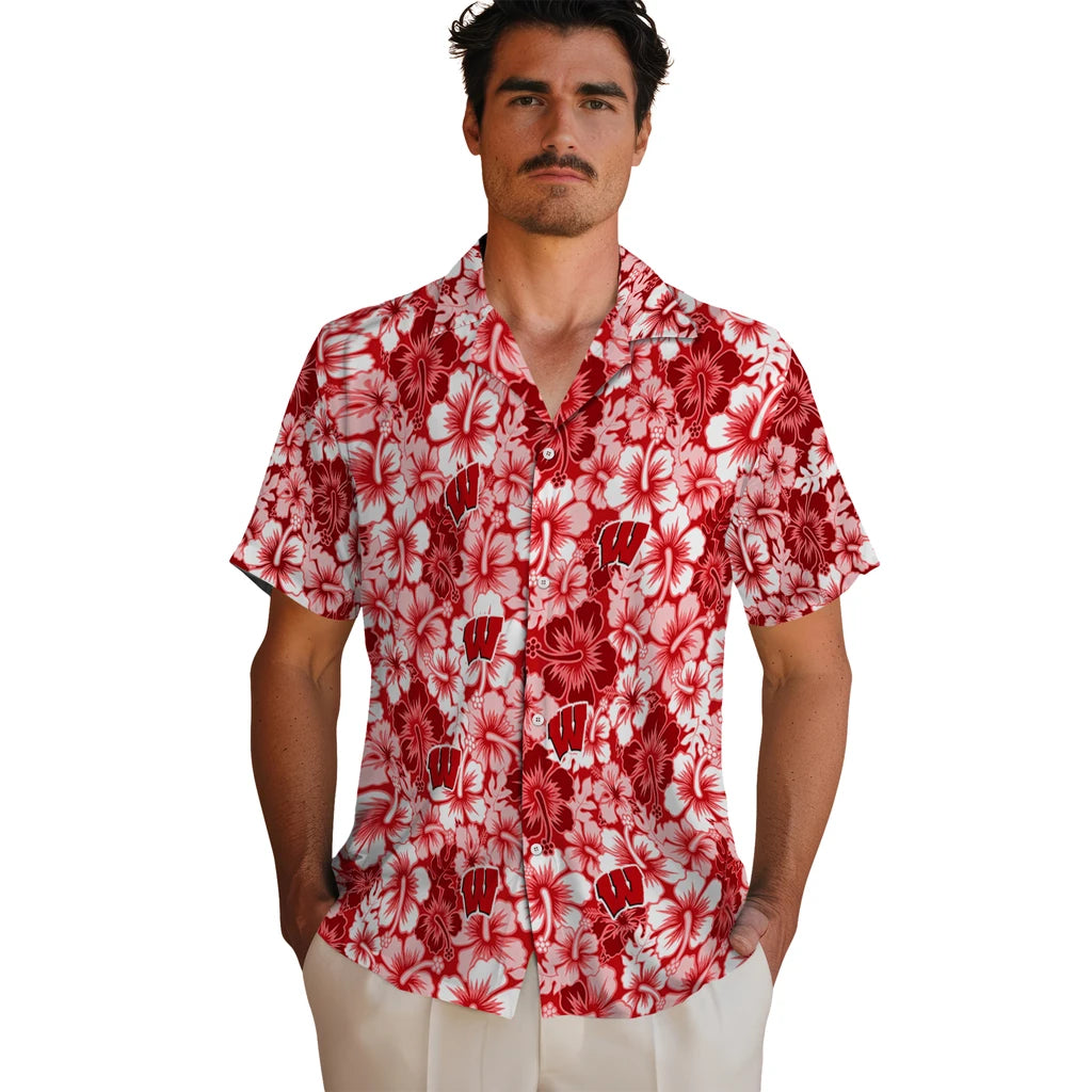 Wisconsin Badgers Hawaiian Shirt - Hibiscus Blooms | Hula Hawaiian Shirts