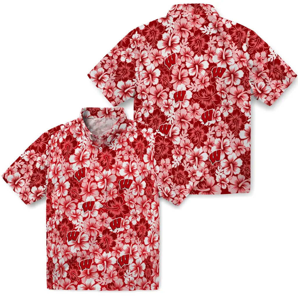 Wisconsin Badgers Hawaiian Shirt - Hibiscus Blooms | Hula Hawaiian Shirts