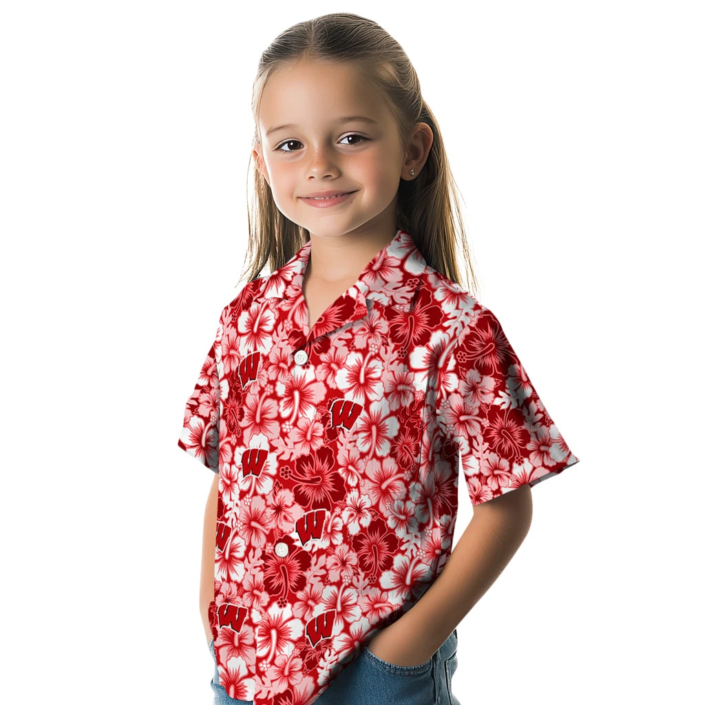 Wisconsin Badgers Hawaiian Shirt - Hibiscus Blooms | Hula Hawaiian Shirts