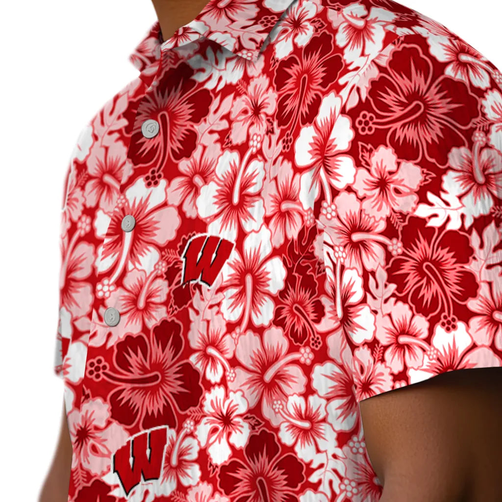 Wisconsin Badgers Hawaiian Shirt - Hibiscus Blooms | Hula Hawaiian Shirts