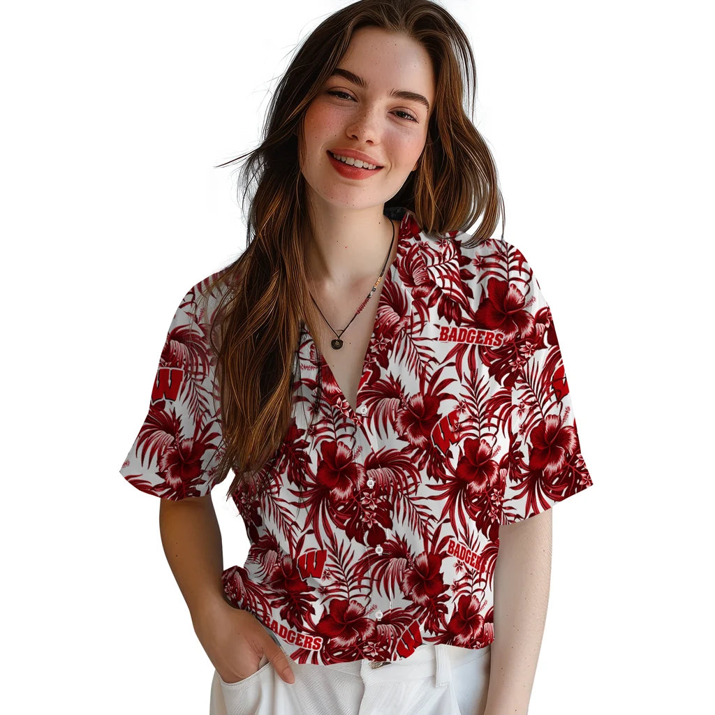 Wisconsin Badgers Hawaiian Shirt - Hibiscus Exotic | Hula Hawaiian Shirts