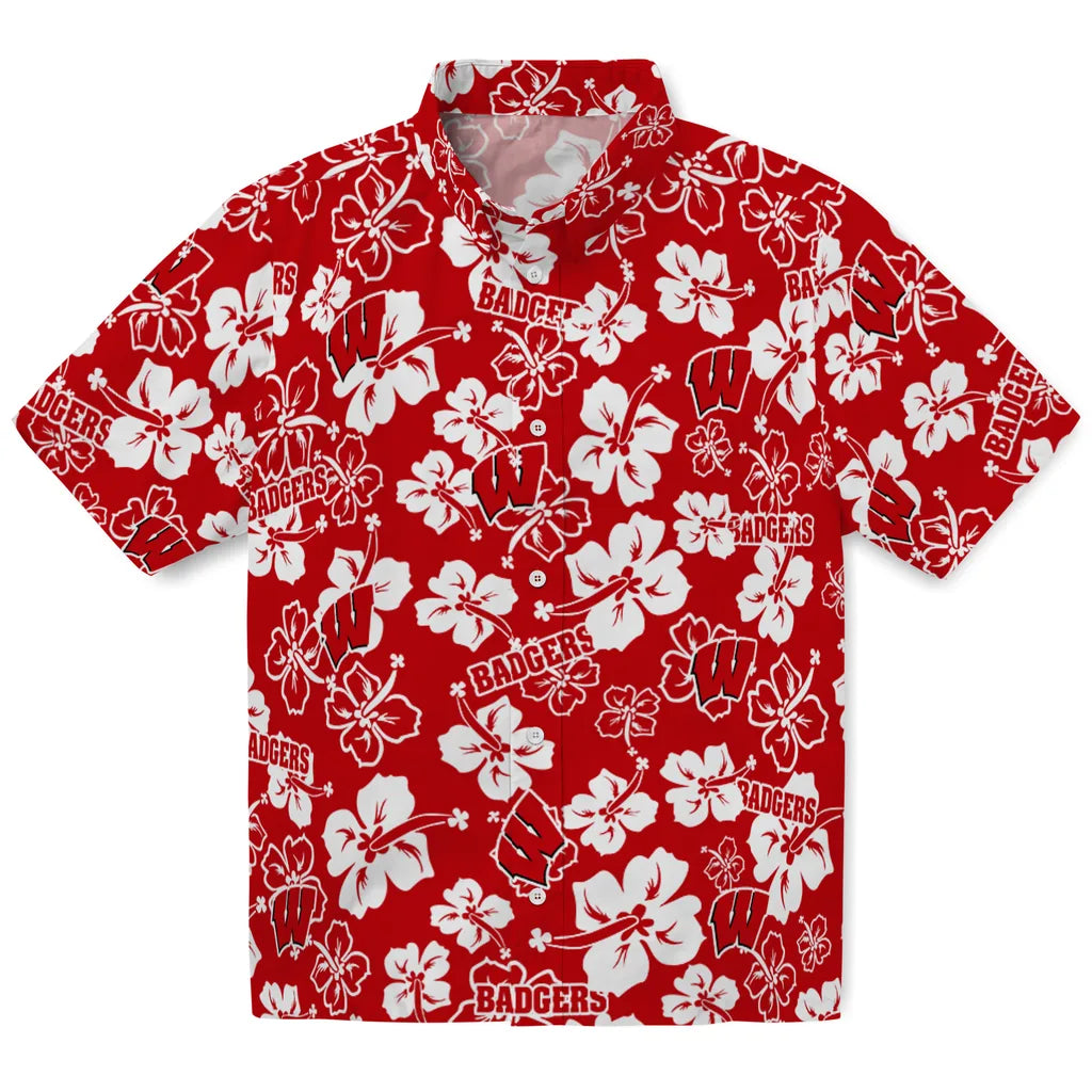 Wisconsin Badgers Hawaiian Shirt - Hibiscus Flower Design | Hula Hawaiian Shirts