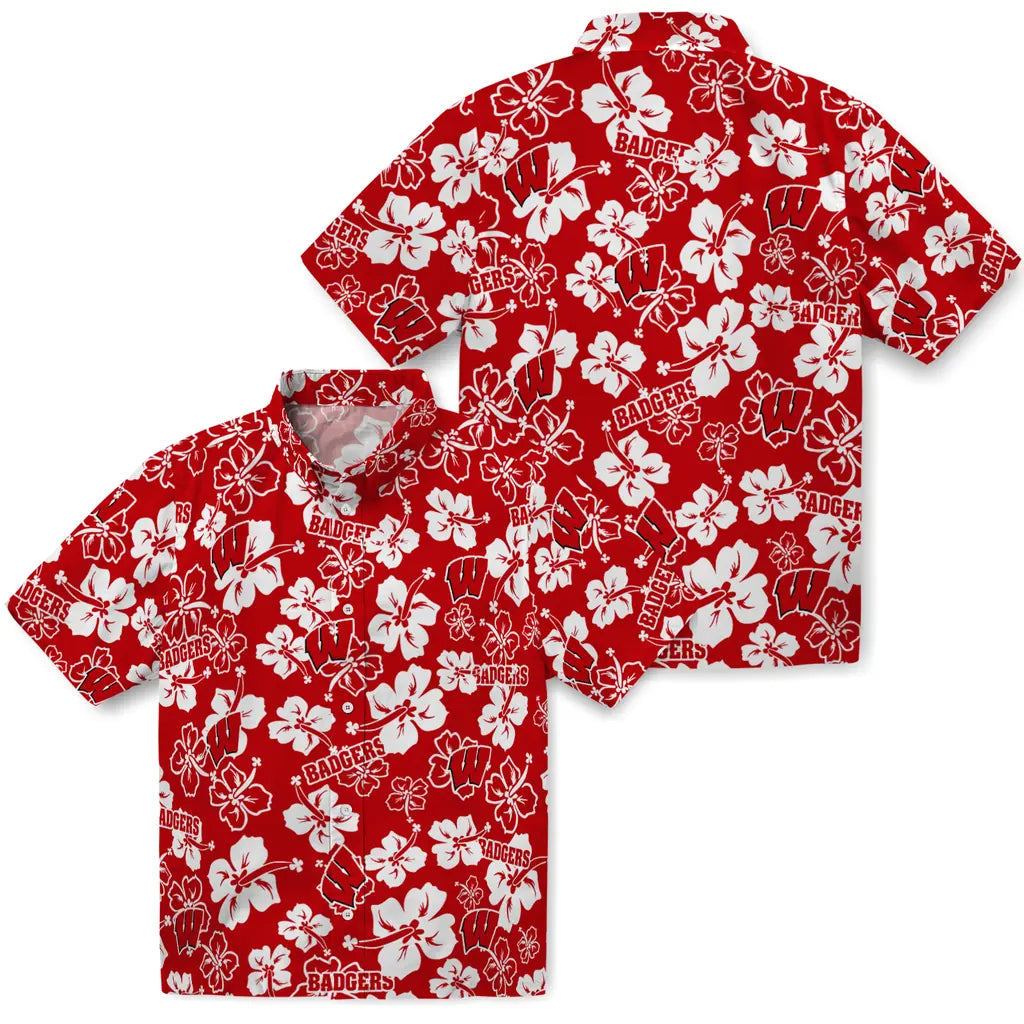 Wisconsin Badgers Hawaiian Shirt - Hibiscus Flower Design | Hula Hawaiian Shirts