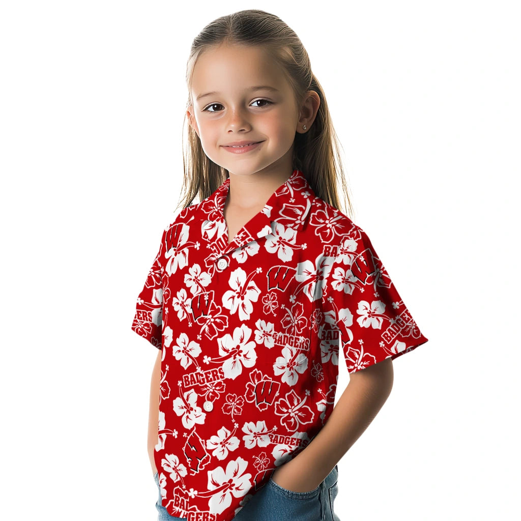 Wisconsin Badgers Hawaiian Shirt - Hibiscus Flower Design | Hula Hawaiian Shirts