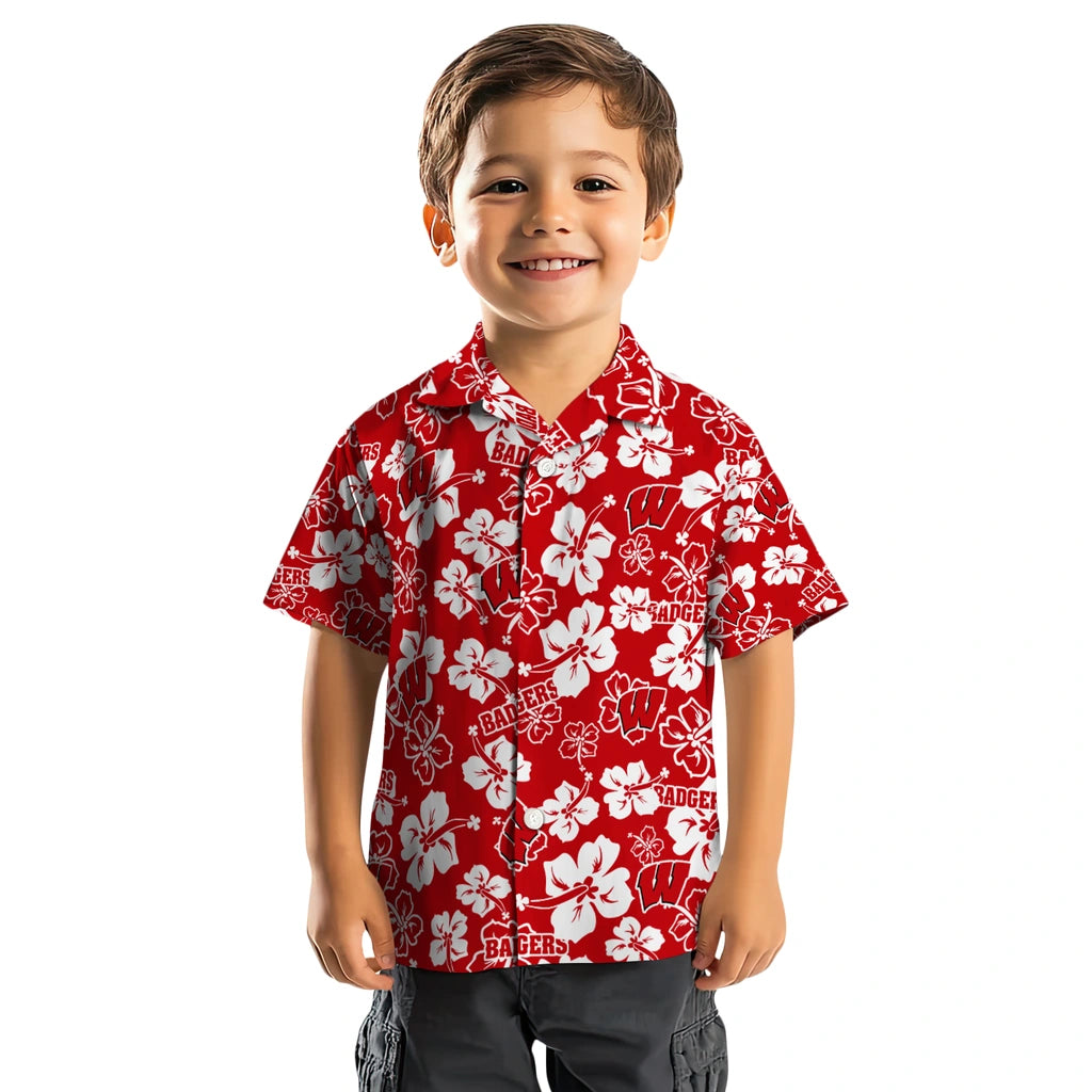Wisconsin Badgers Hawaiian Shirt - Hibiscus Flower Design | Hula Hawaiian Shirts