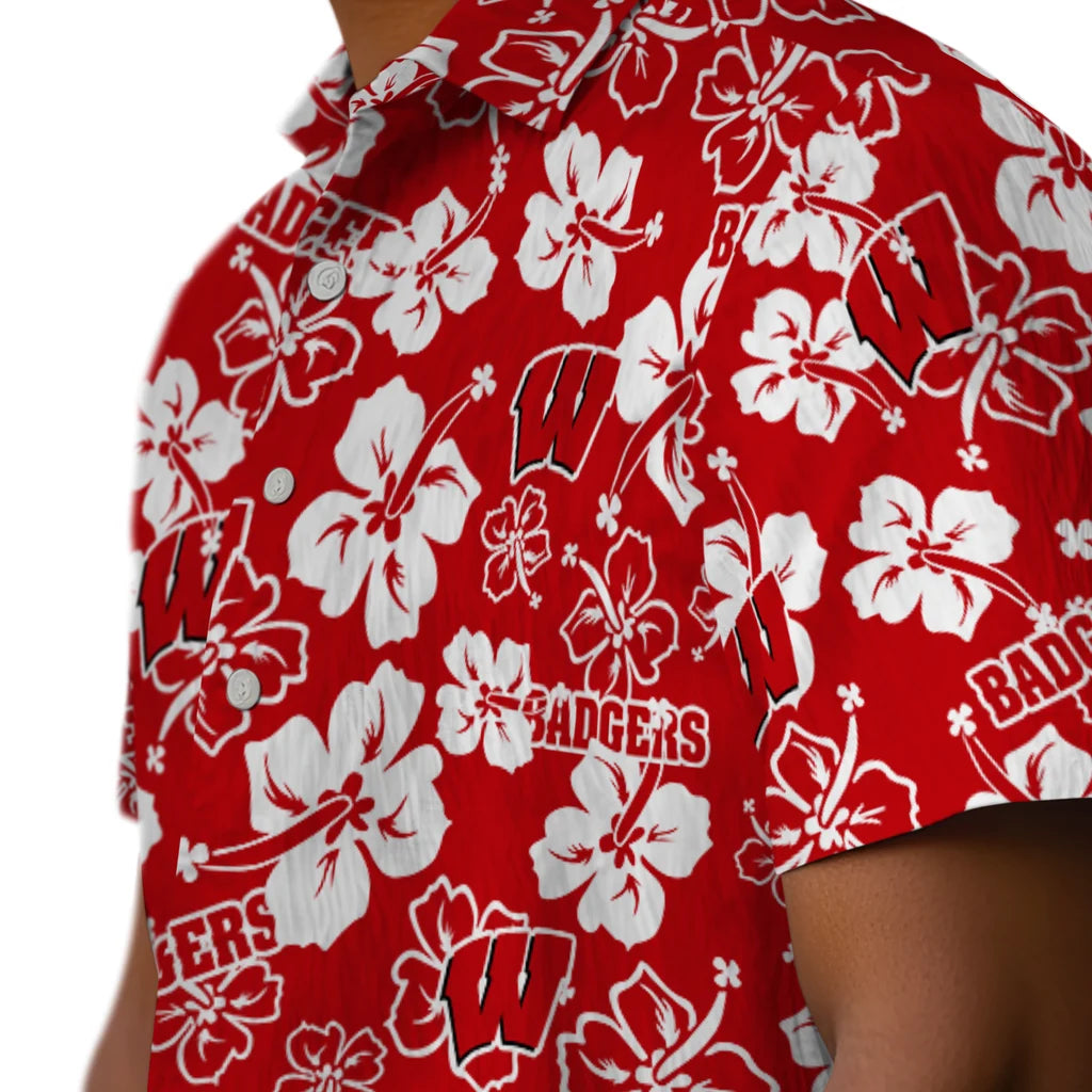 Wisconsin Badgers Hawaiian Shirt - Hibiscus Flower Design | Hula Hawaiian Shirts