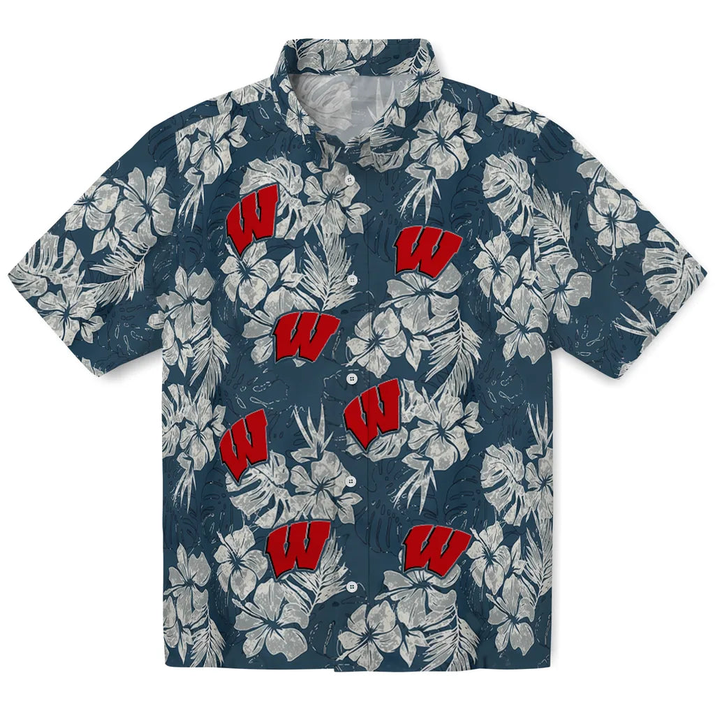 Wisconsin Badgers Hawaiian Shirt - Hibiscus Flowers | Hula Hawaiian Shirts