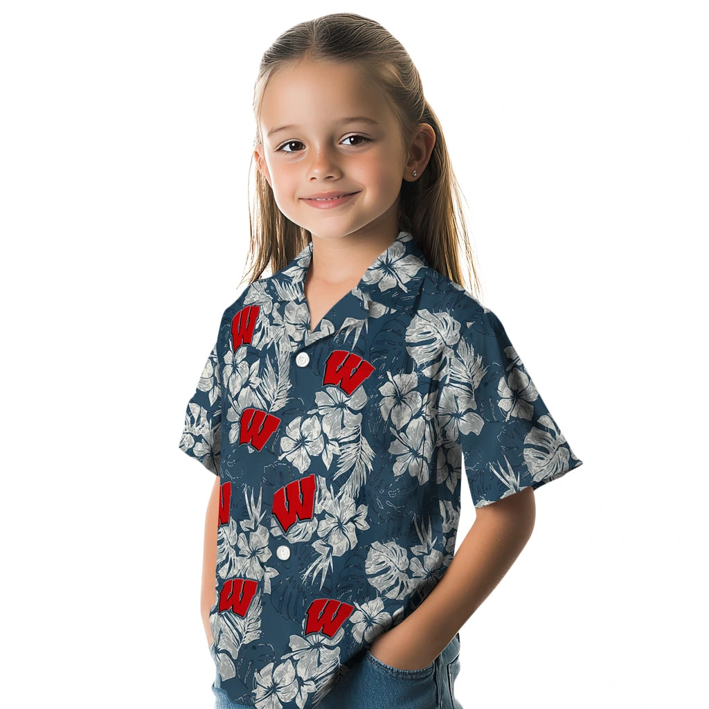 Wisconsin Badgers Hawaiian Shirt - Hibiscus Flowers | Hula Hawaiian Shirts