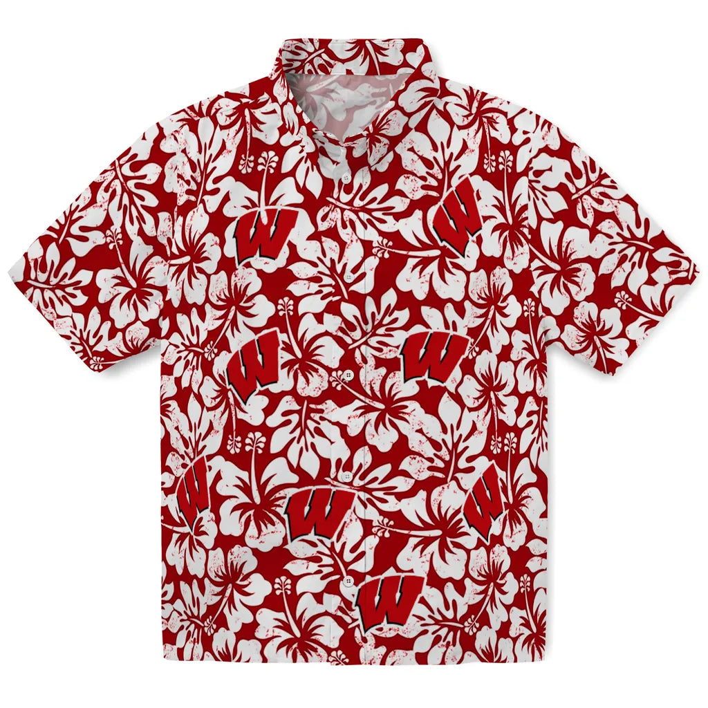 Wisconsin Badgers Hawaiian Shirt - Hibiscus Motif | Hula Hawaiian Shirts