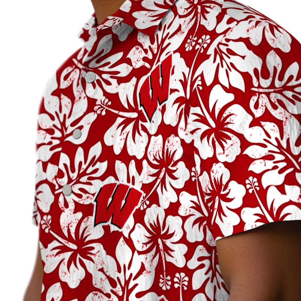 Wisconsin Badgers Hawaiian Shirt - Hibiscus Motif | Hula Hawaiian Shirts