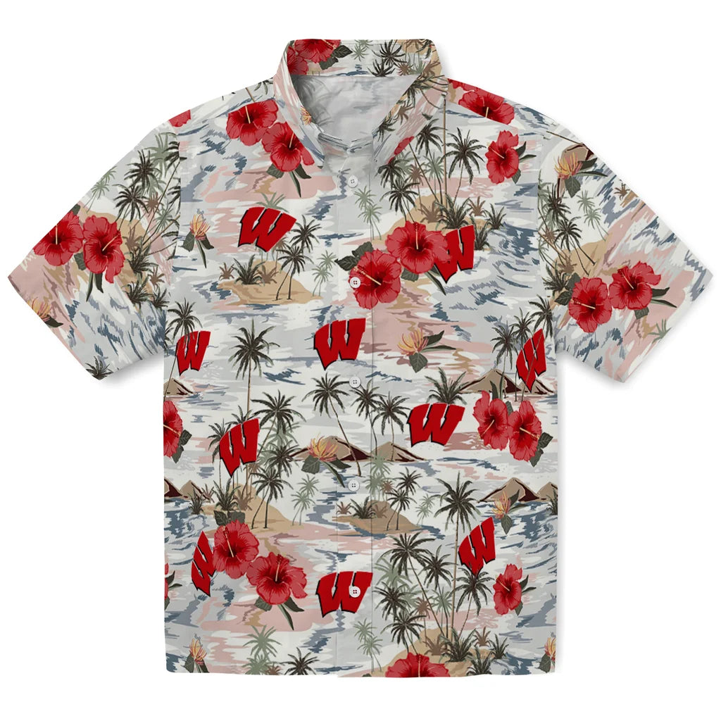 Wisconsin Badgers Hawaiian Shirt - Hibiscus Seaside | Hula Hawaiian Shirts