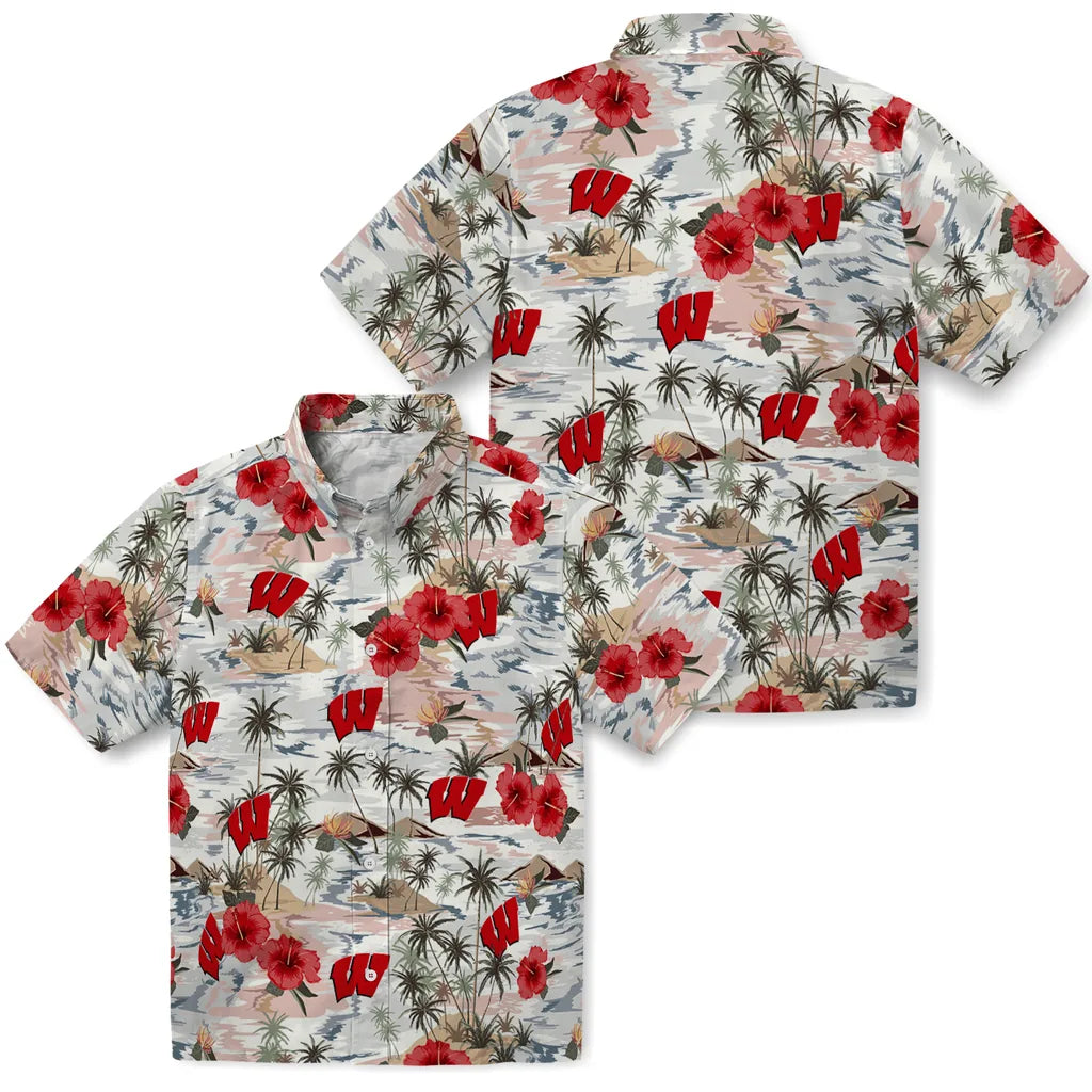 Wisconsin Badgers Hawaiian Shirt - Hibiscus Seaside | Hula Hawaiian Shirts