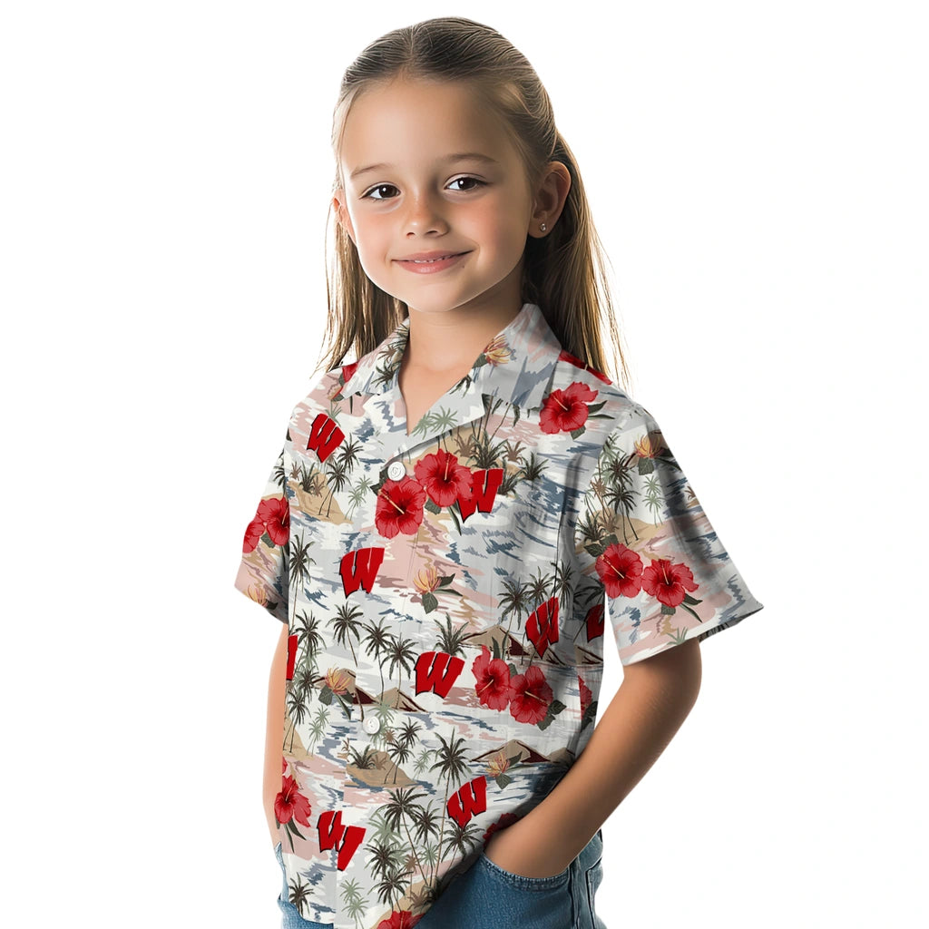 Wisconsin Badgers Hawaiian Shirt - Hibiscus Seaside | Hula Hawaiian Shirts