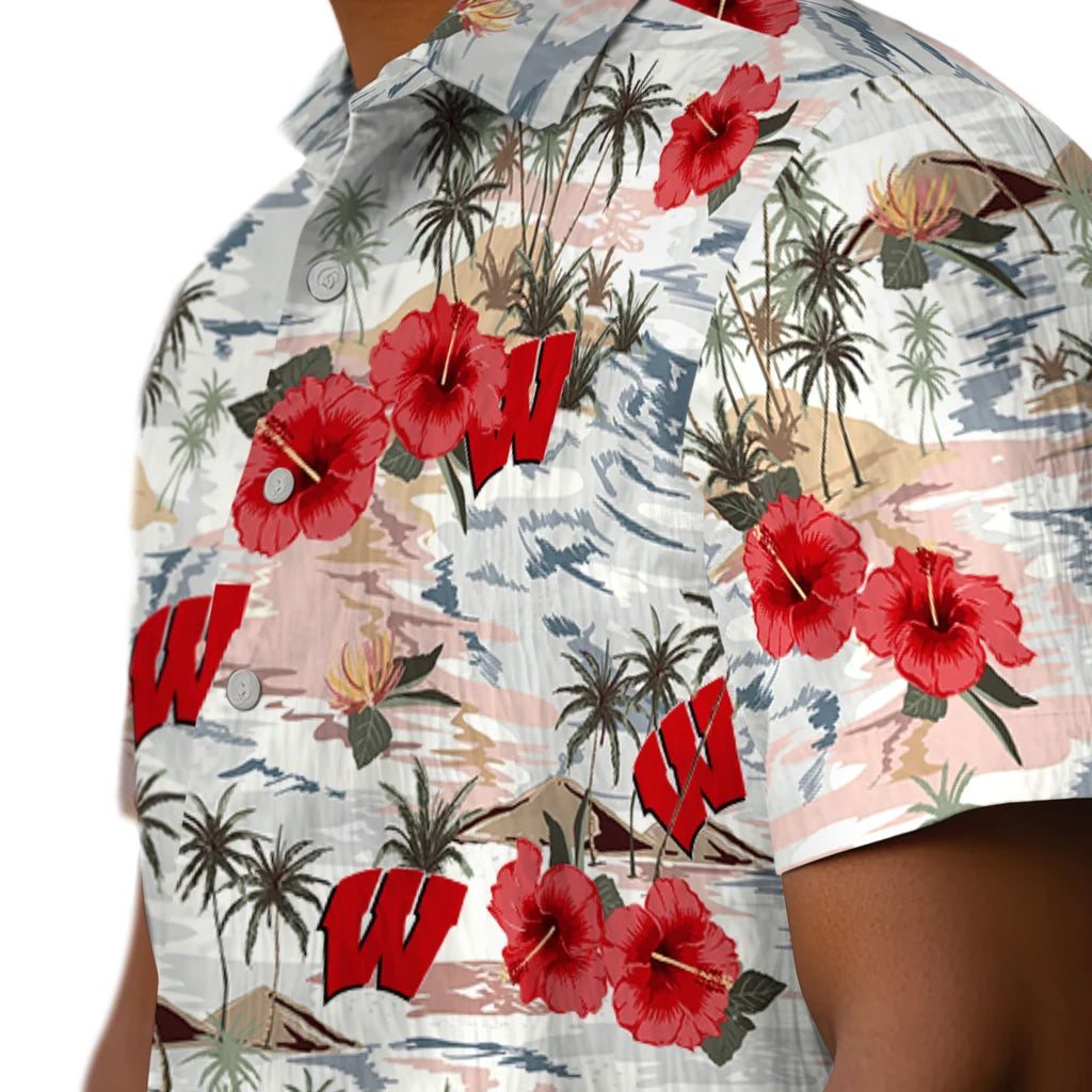 Wisconsin Badgers Hawaiian Shirt - Hibiscus Seaside | Hula Hawaiian Shirts
