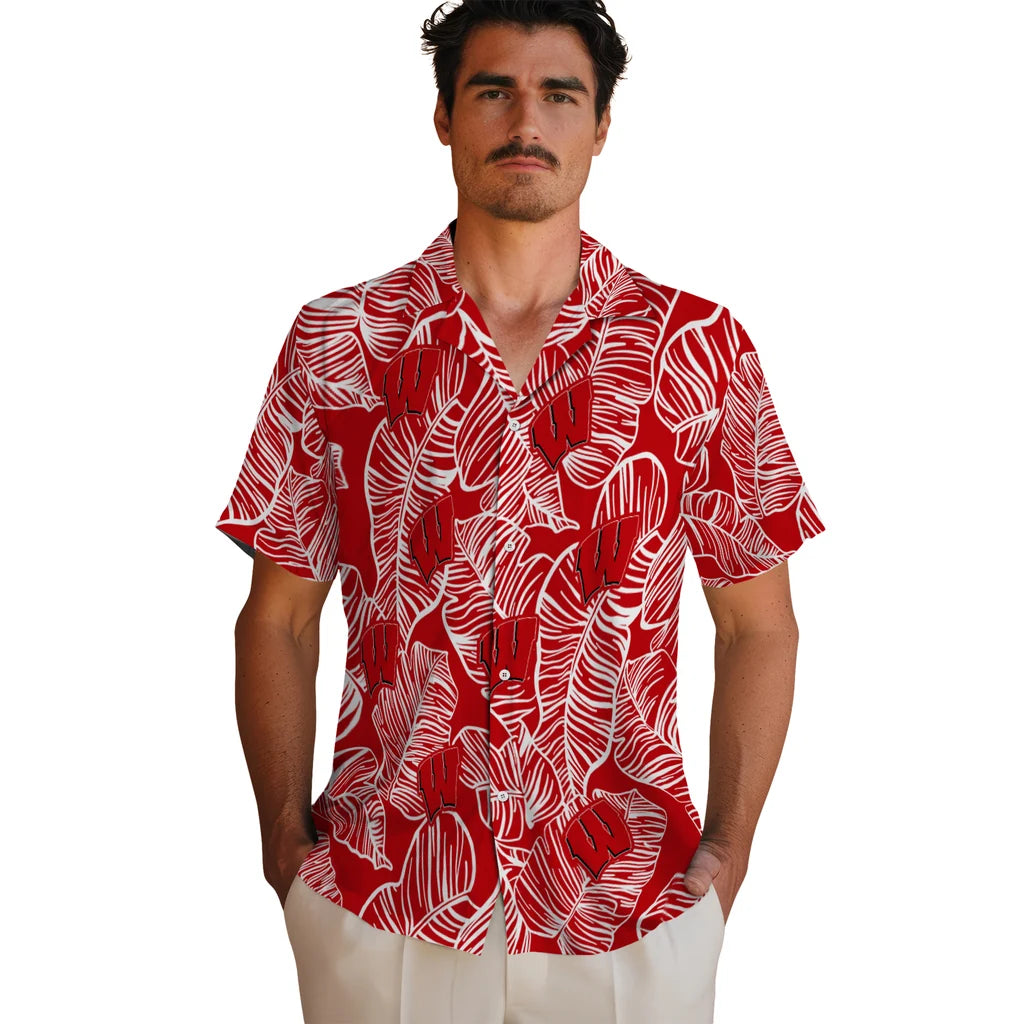 Wisconsin Badgers Hawaiian Shirt - Leaf Outline | Hula Hawaiian Shirts