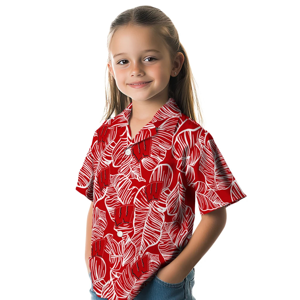 Wisconsin Badgers Hawaiian Shirt - Leaf Outline | Hula Hawaiian Shirts