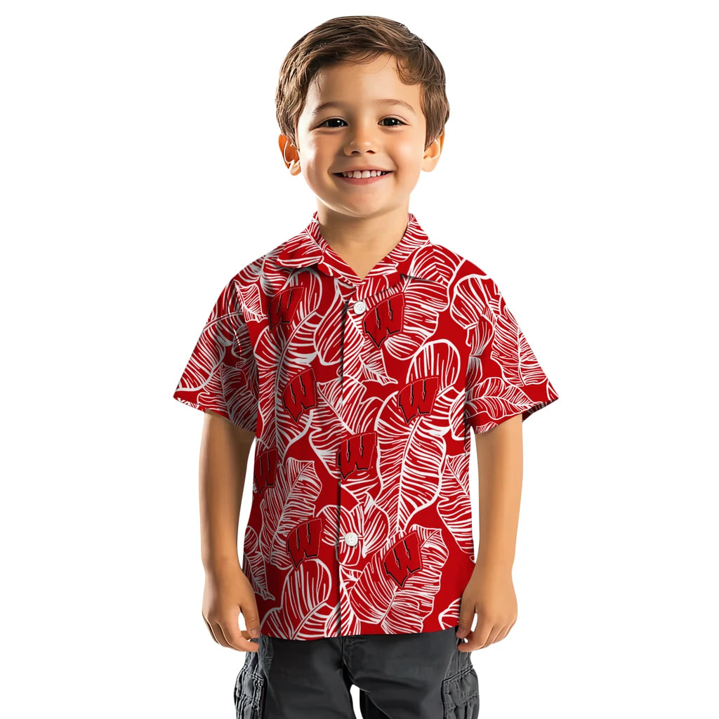 Wisconsin Badgers Hawaiian Shirt - Leaf Outline | Hula Hawaiian Shirts