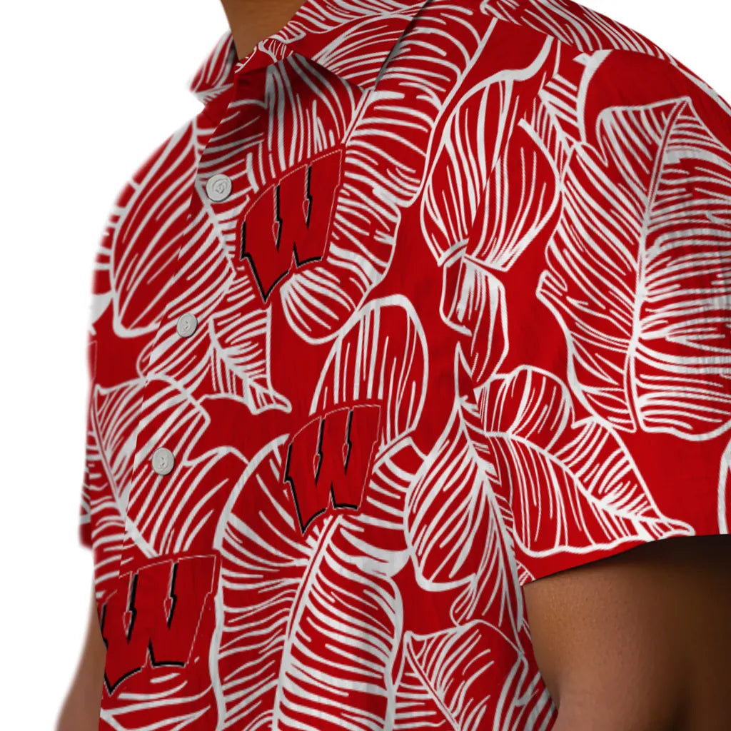 Wisconsin Badgers Hawaiian Shirt - Leaf Outline | Hula Hawaiian Shirts