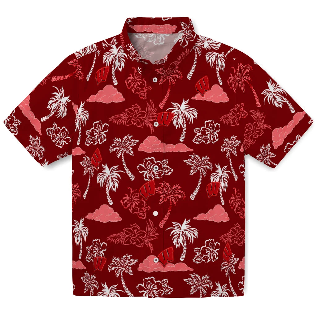 Wisconsin Badgers Hawaiian Shirt - Palm And Clouds | Hula Hawaiian Shirts