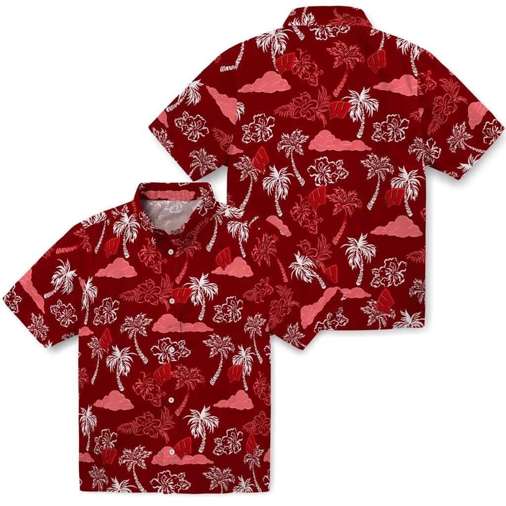 Wisconsin Badgers Hawaiian Shirt - Palm And Clouds | Hula Hawaiian Shirts
