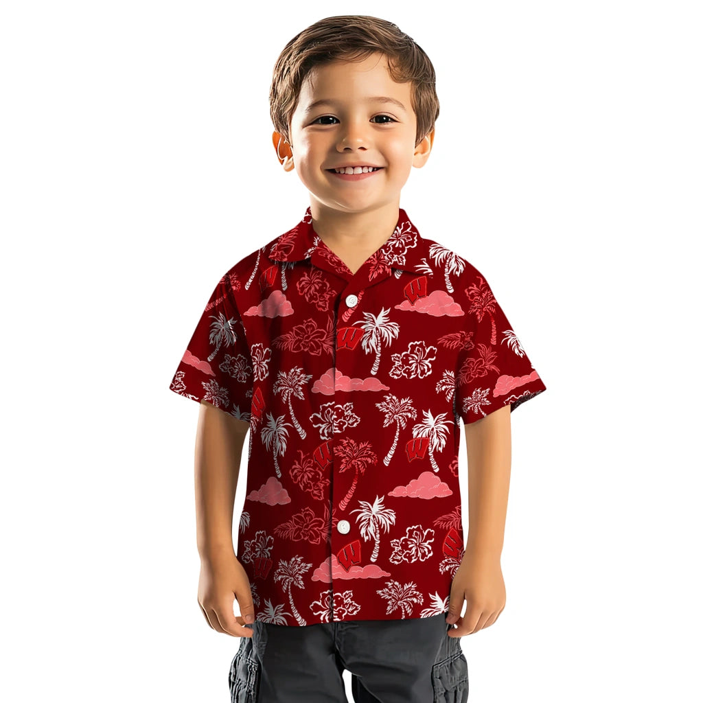 Wisconsin Badgers Hawaiian Shirt - Palm And Clouds | Hula Hawaiian Shirts
