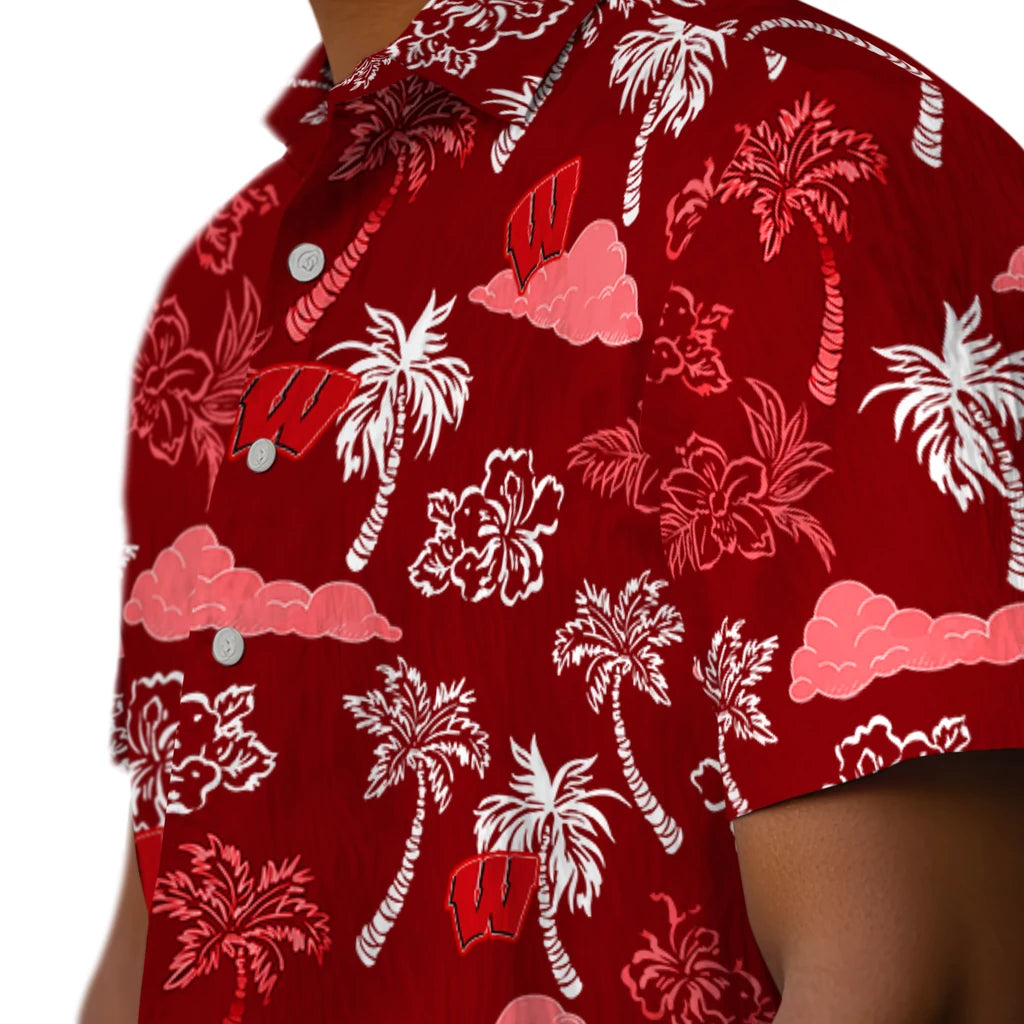 Wisconsin Badgers Hawaiian Shirt - Palm And Clouds | Hula Hawaiian Shirts