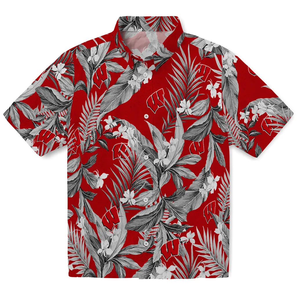 Wisconsin Badgers Hawaiian Shirt - Palm Leaves | Hula Hawaiian Shirts