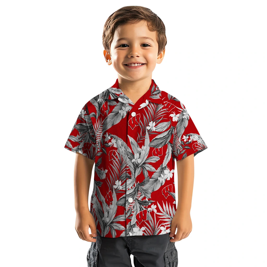 Wisconsin Badgers Hawaiian Shirt - Palm Leaves | Hula Hawaiian Shirts