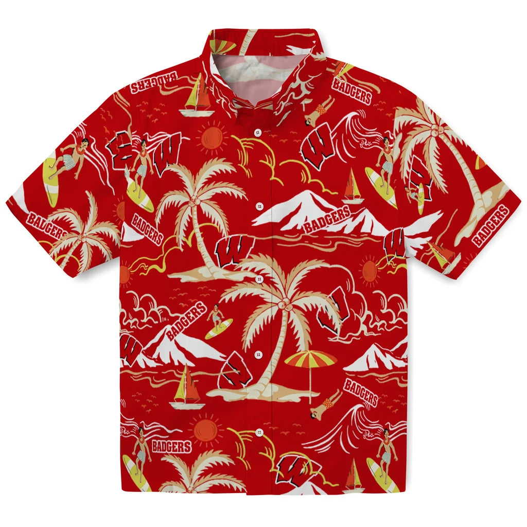 Wisconsin Badgers Hawaiian Shirt - Palm Tree Island | Hula Hawaiian Shirts