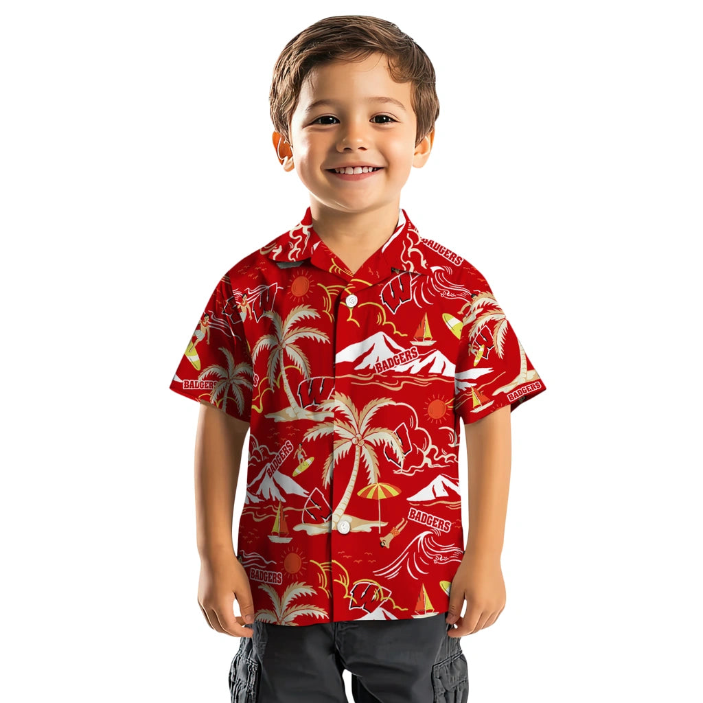 Wisconsin Badgers Hawaiian Shirt - Palm Tree Island | Hula Hawaiian Shirts
