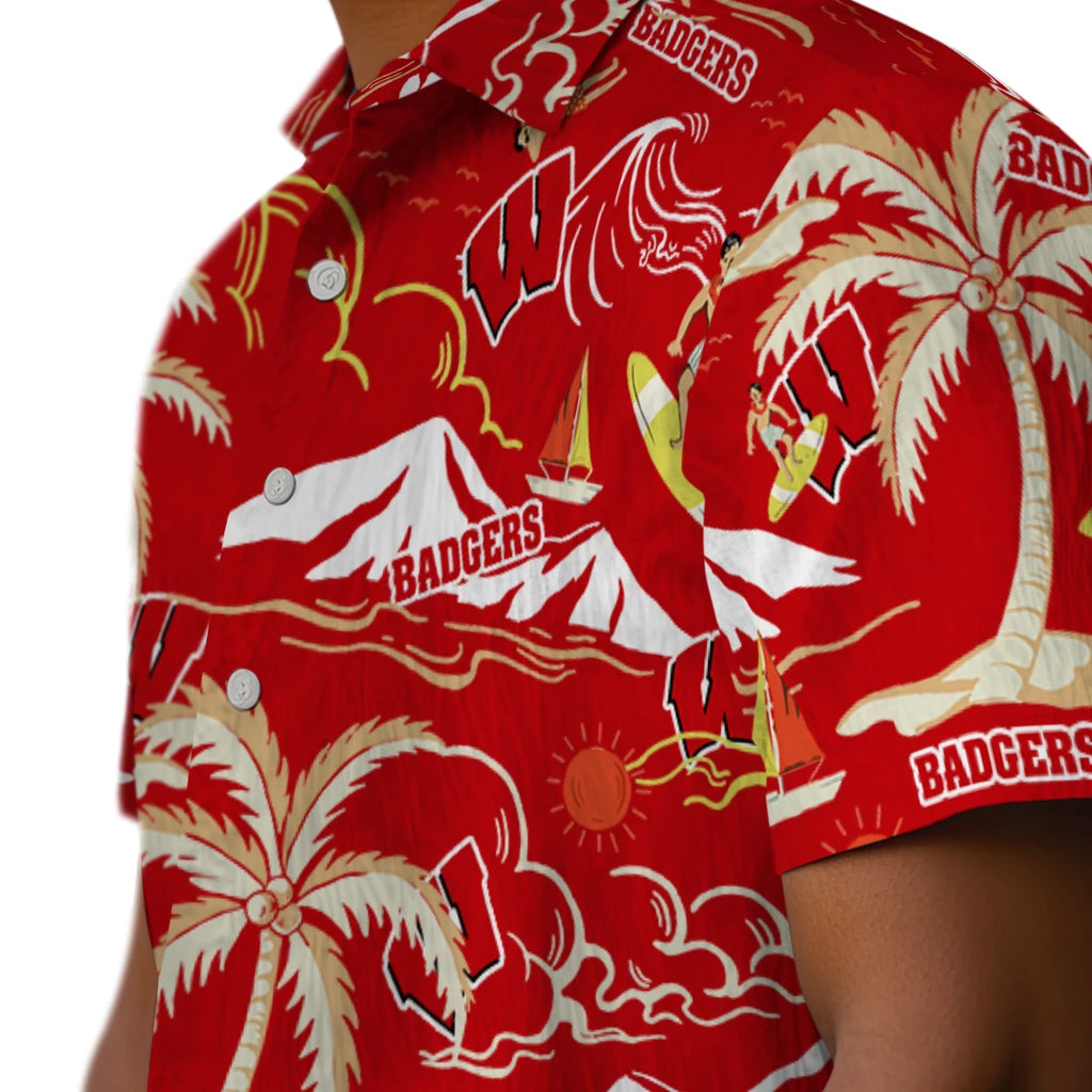 Wisconsin Badgers Hawaiian Shirt - Palm Tree Island | Hula Hawaiian Shirts