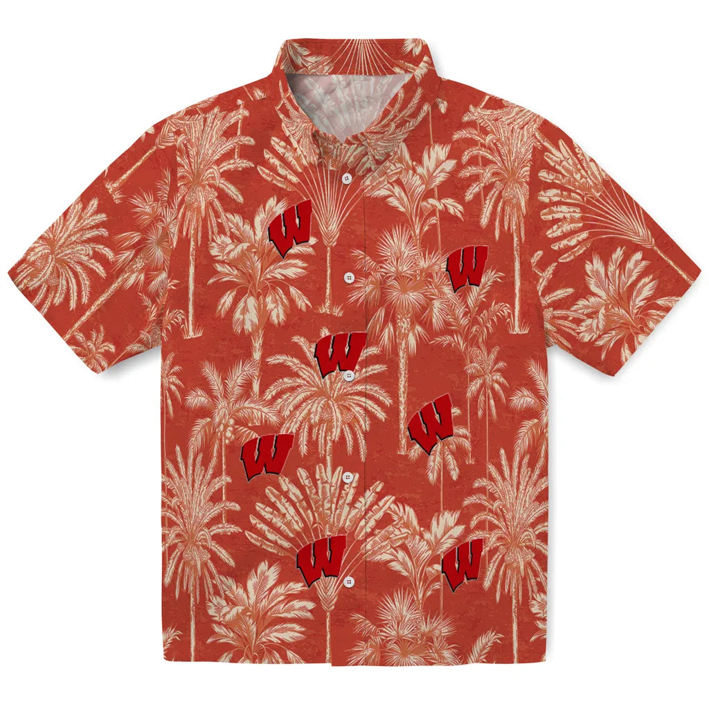 Wisconsin Badgers Hawaiian Shirt - Vintage Palm Tree | Hula Hawaiian Shirts