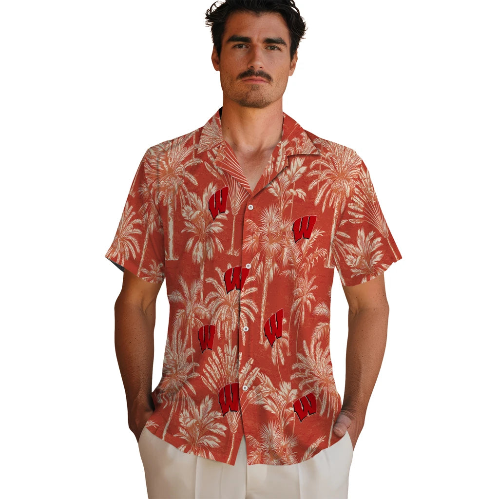 Wisconsin Badgers Hawaiian Shirt - Vintage Palm Tree | Hula Hawaiian Shirts