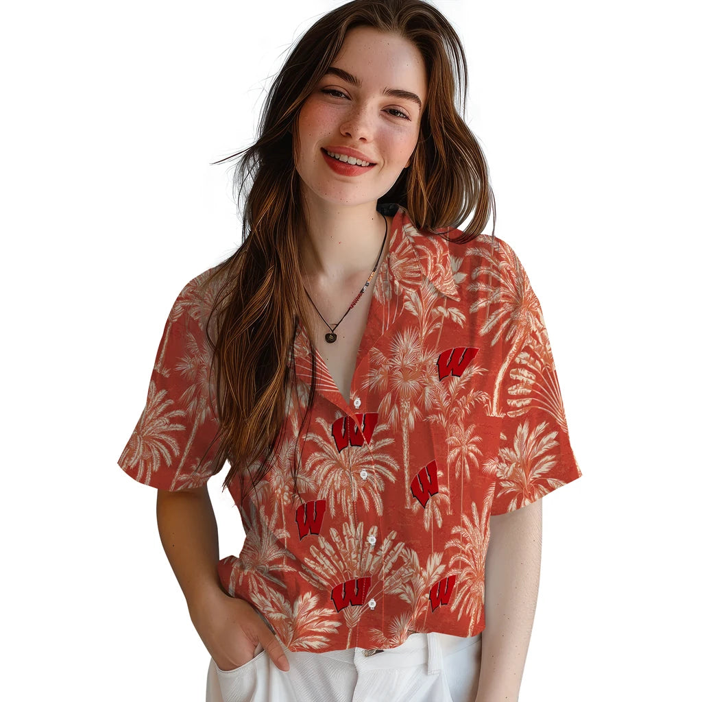 Wisconsin Badgers Hawaiian Shirt - Vintage Palm Tree | Hula Hawaiian Shirts