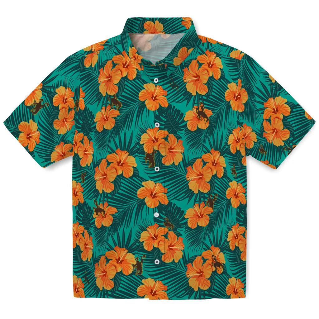 Wyoming Cowboys Hawaiian Shirt - Hibiscus and Palm Leaves | Hula Hawaiian Shirts