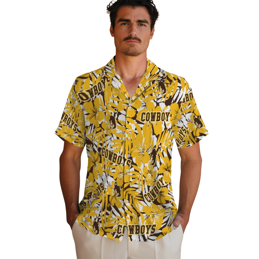 Wyoming Cowboys Hawaiian Shirt - Hibiscus Overlay | Hula Hawaiian Shirts