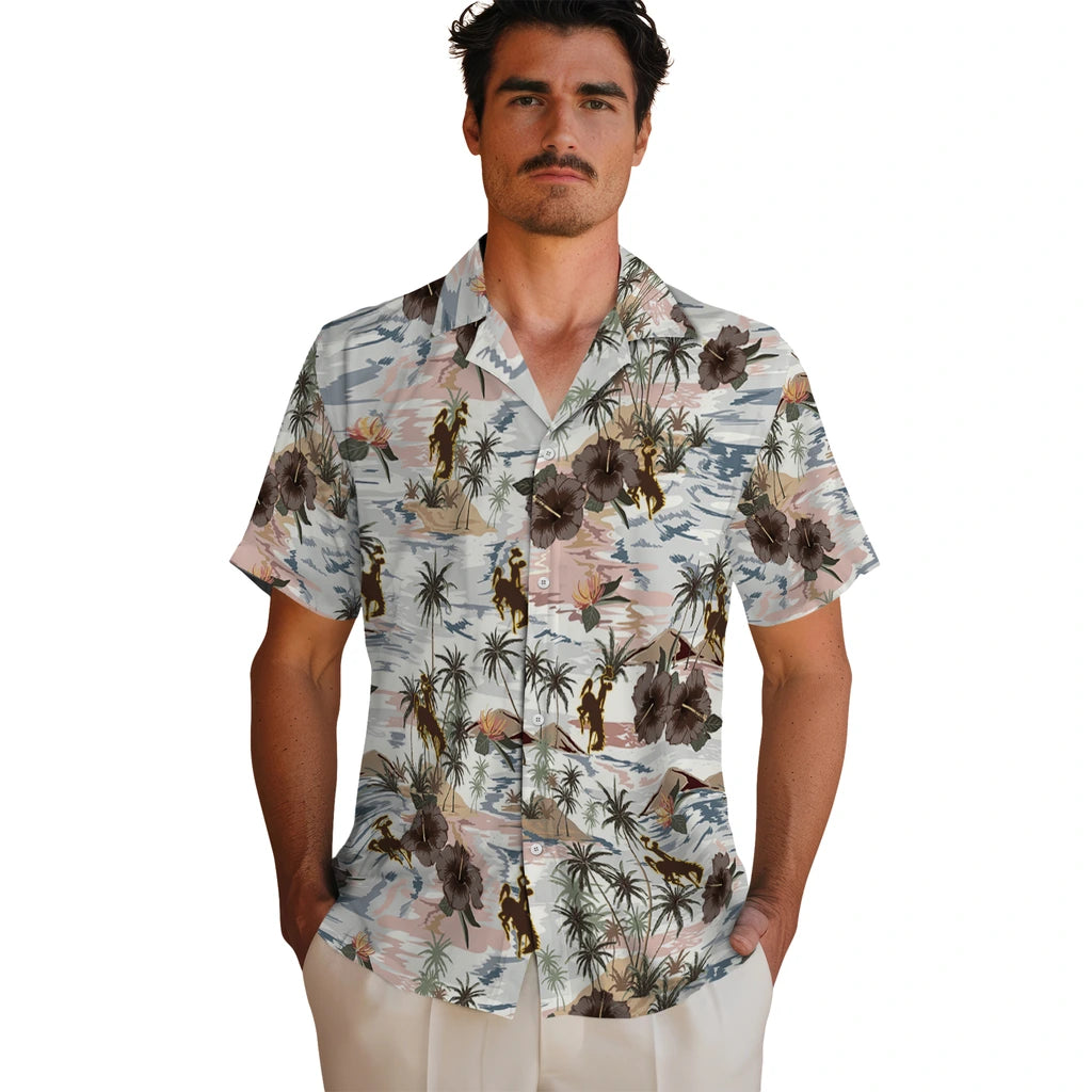 Wyoming Cowboys Hawaiian Shirt - Hibiscus Seaside | Hula Hawaiian Shirts