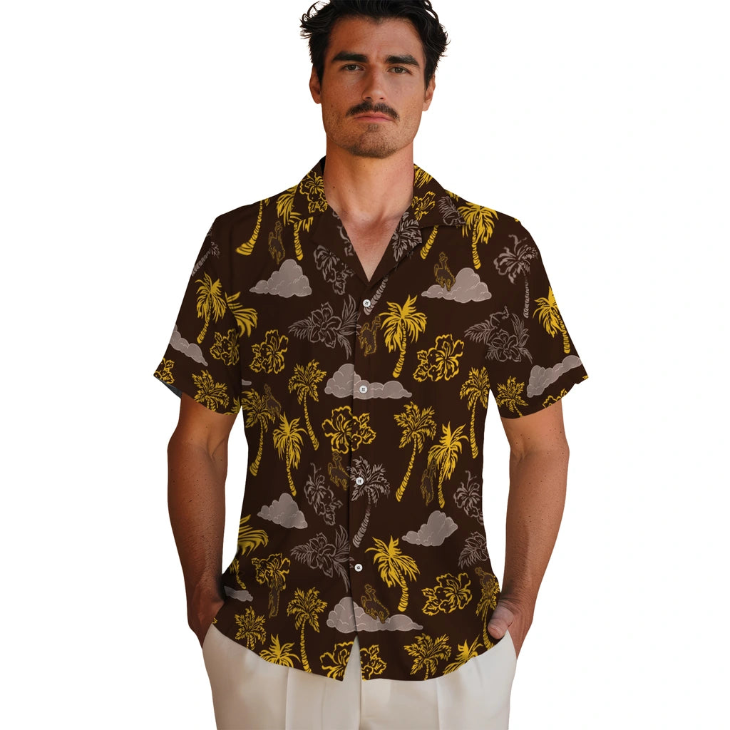 Wyoming Cowboys Hawaiian Shirt - Palm And Clouds | Hula Hawaiian Shirts