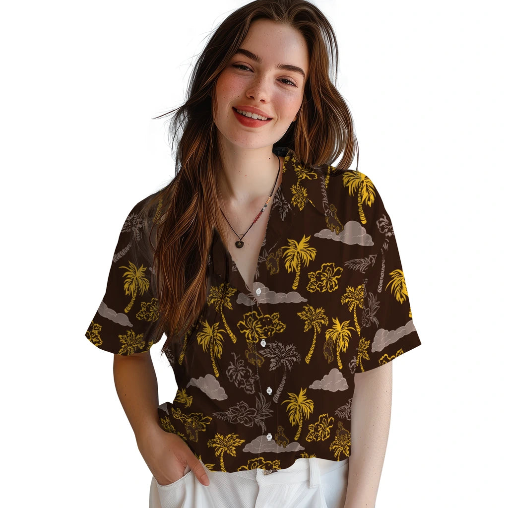 Wyoming Cowboys Hawaiian Shirt - Palm And Clouds | Hula Hawaiian Shirts